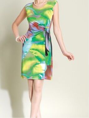 Ciara Sun Woo Midi Dress Size M Green Multi Wavy Print Summer Ptp 18”